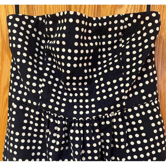 GAP Strapless Lined‎ Cotton/Linen Navy Blue & White Polka Dot Mini Dress Size 0 - Picture 5 of 9
